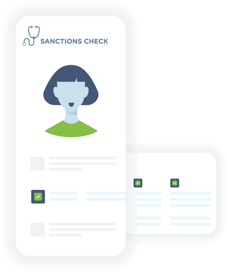 Illustration showing a medical job candidates sanctions background check results.