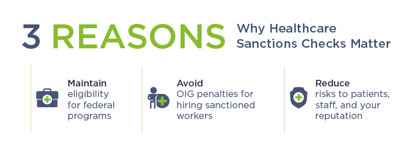 Illustration listing 3 reasons to use healthcare sanctions checks